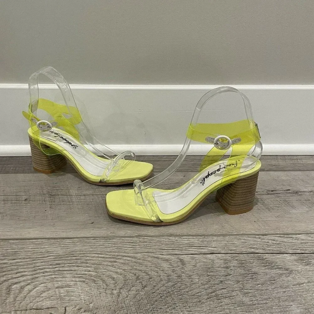 Free‎ People Block Heel Sandal Womens 36 Yellow Natal Transparent NEW